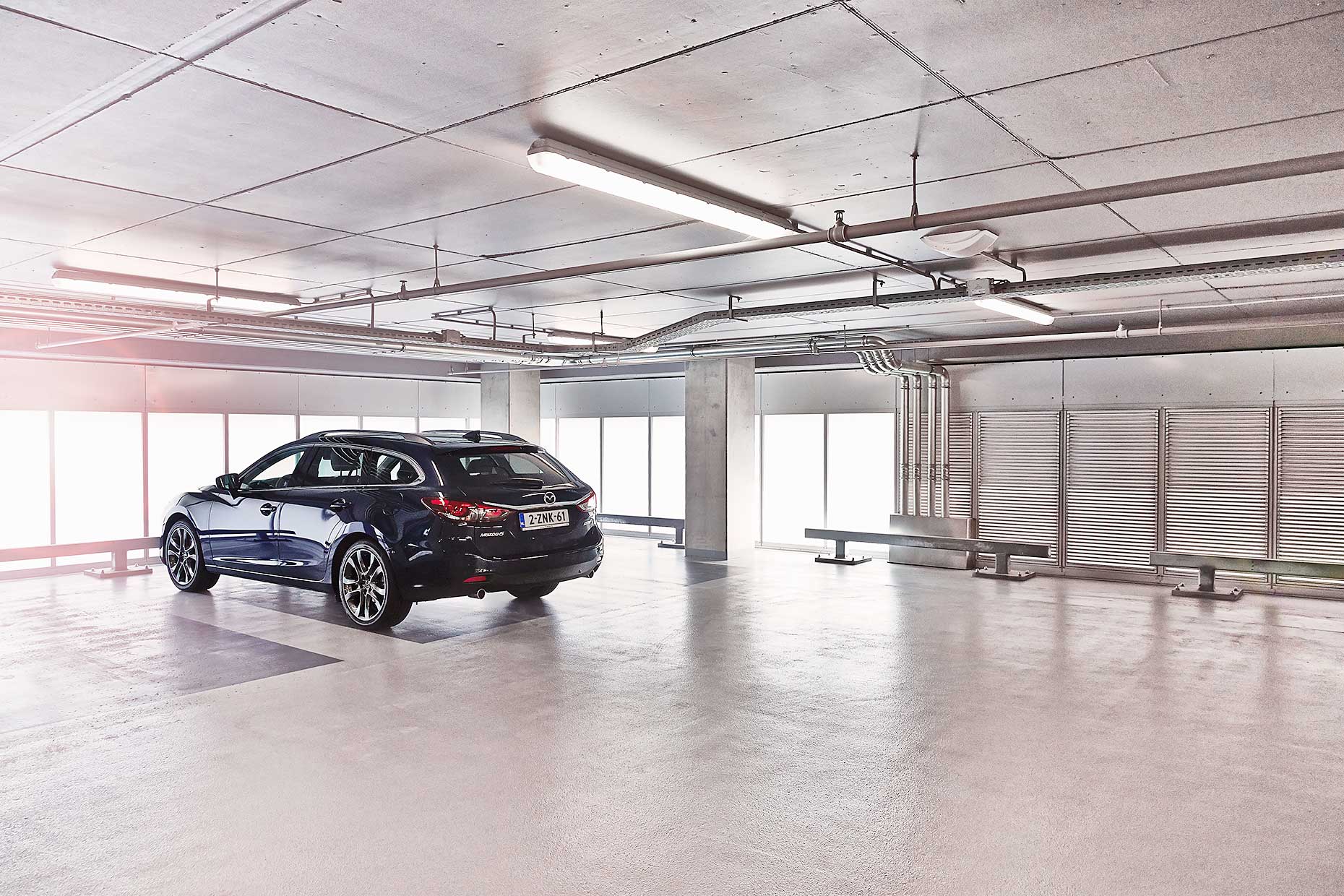 Mazda 6 in parking garage